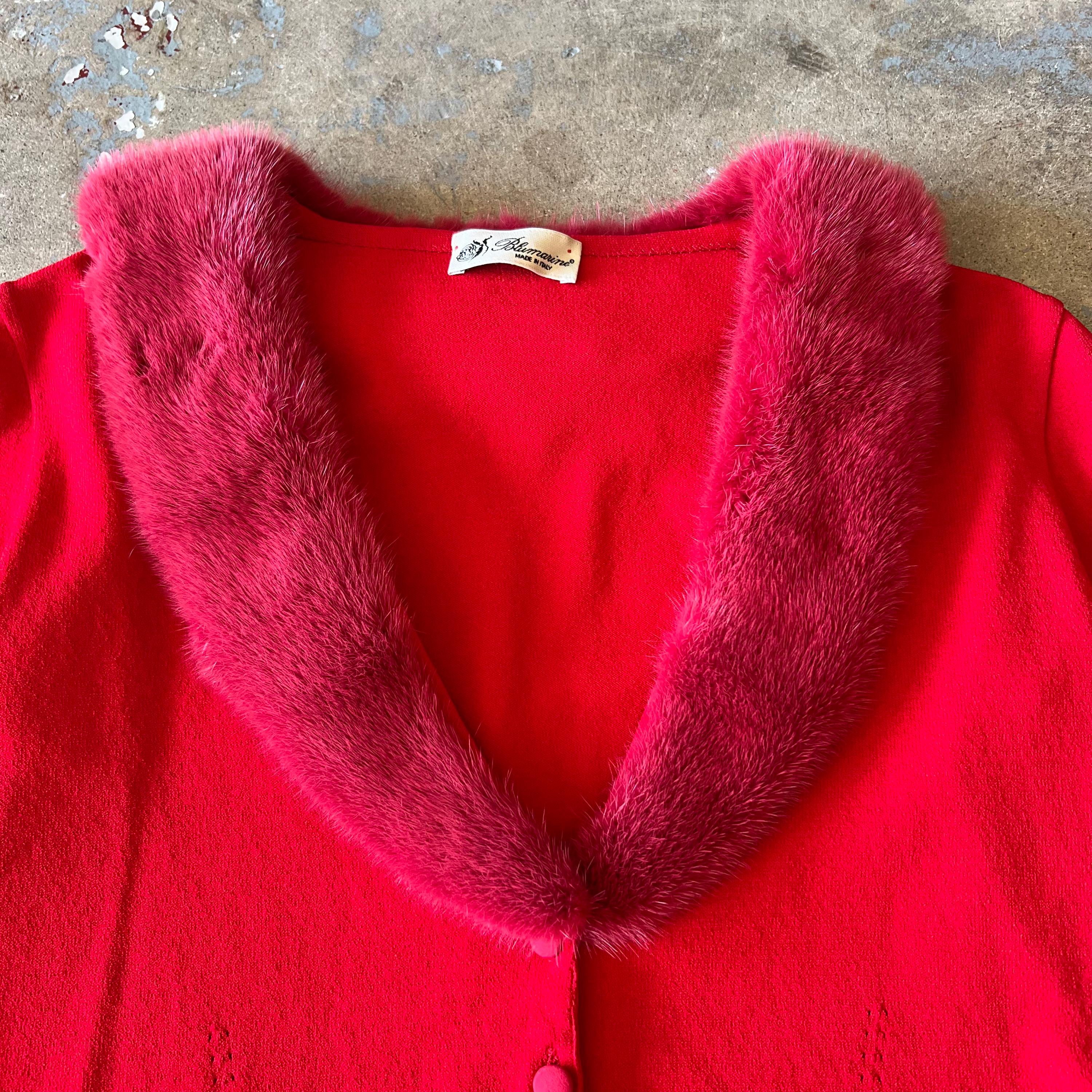 Blumarine Red Fur Collar Cardigan - Etsy