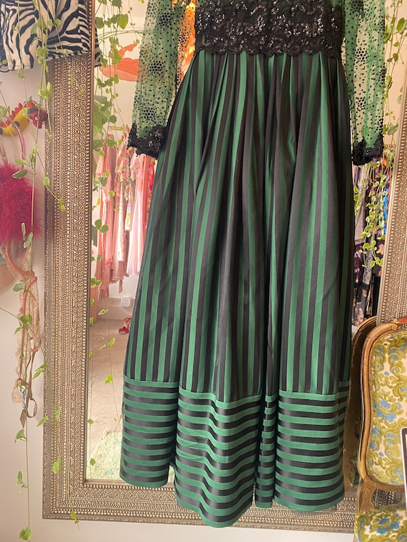 Victor Costa Green and Black Stripped Formal Dress - image 6