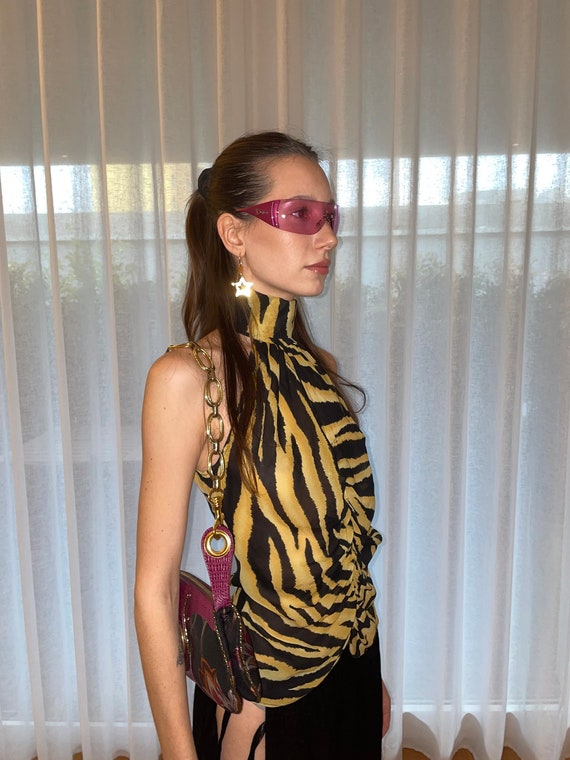 Versace tiger print silk top
