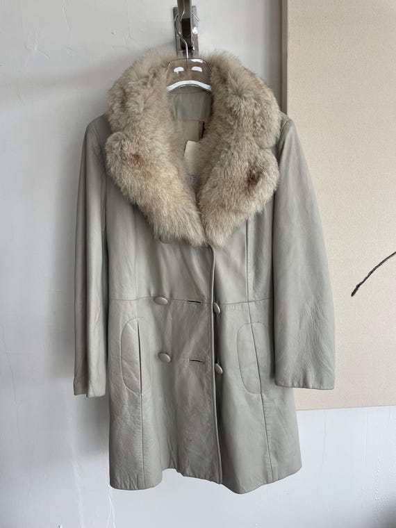 ファーカラー付きヴィンテージグレーレザーコート - Etsy 日本