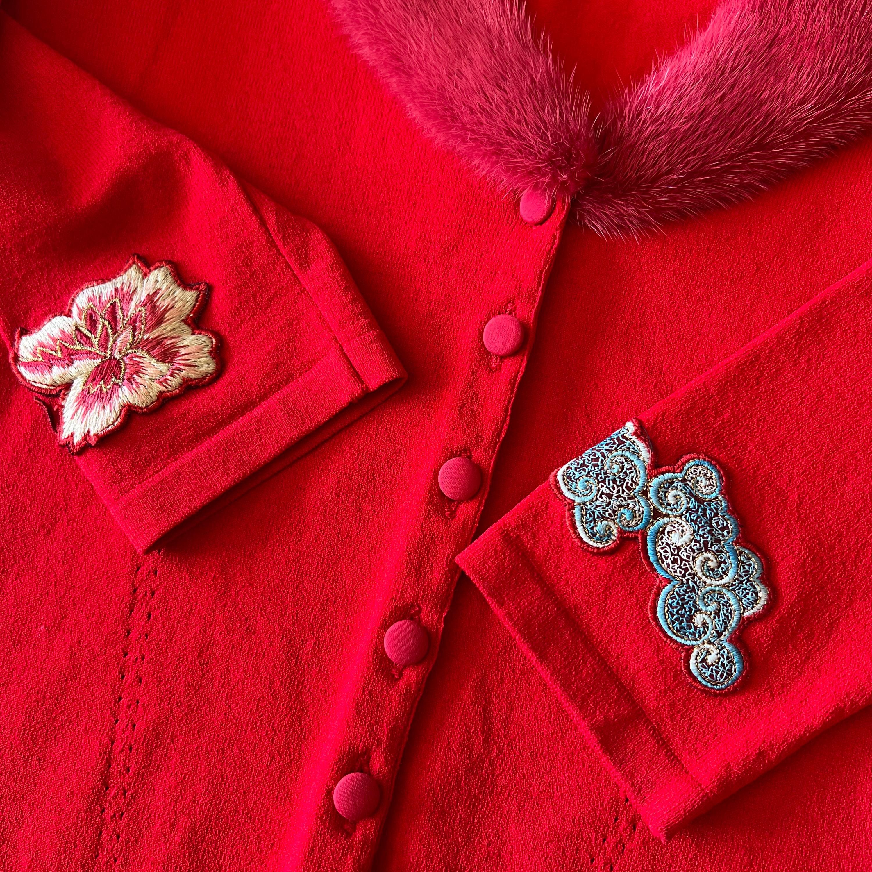 Blumarine Red Fur Collar Cardigan - Etsy