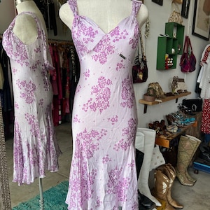 John Galliano Silk Dress with Purple Lace Print