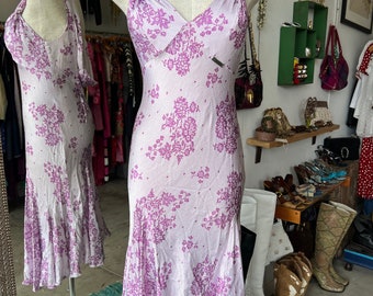John Galliano Silk Dress with Purple Lace Print