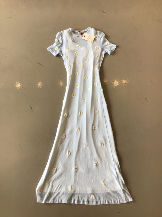Vivienne Tam Blue Daisy Mesh T-shirt Maxi Dress UK