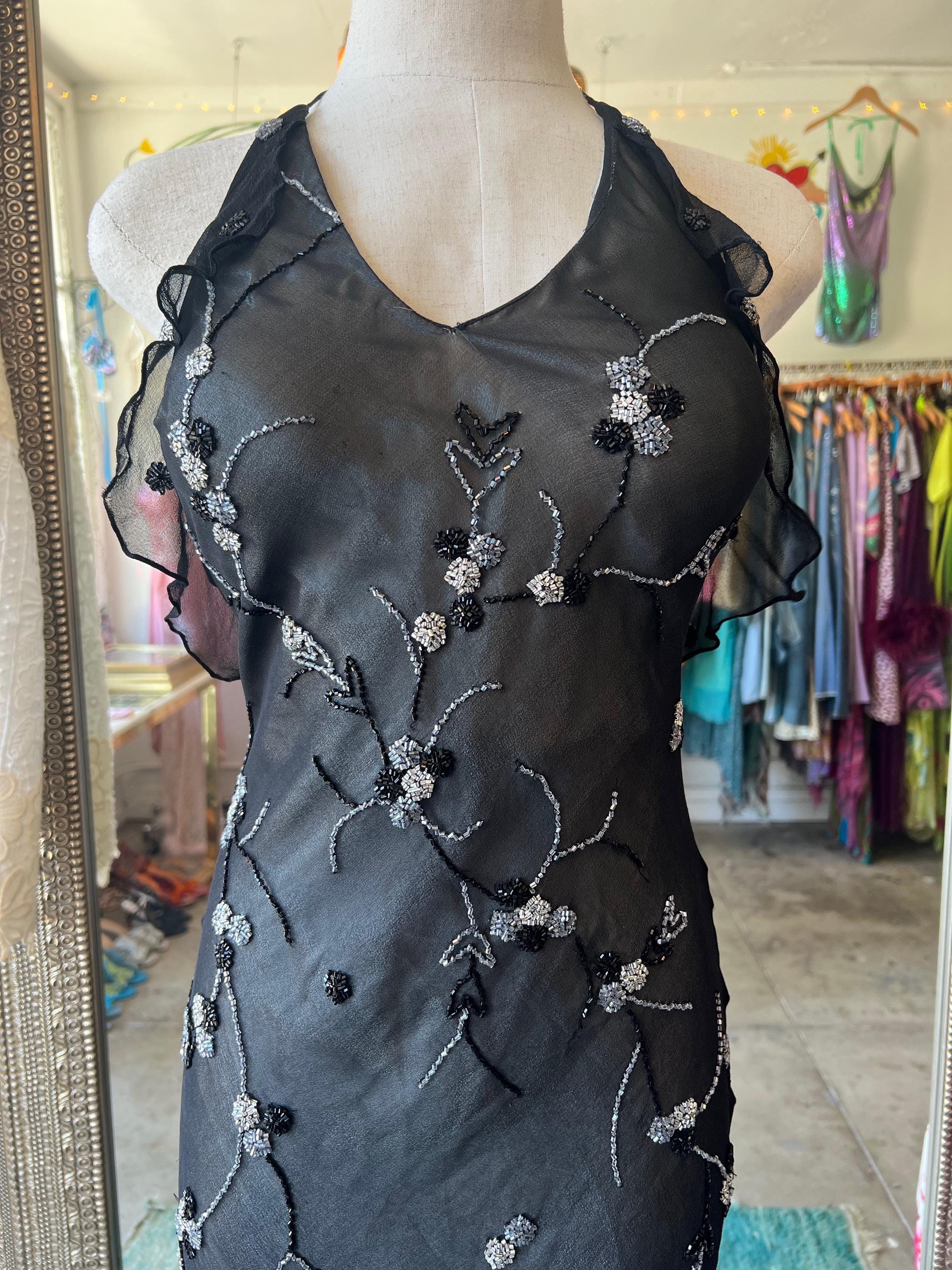 Scala Black Silk Beaded Dress
