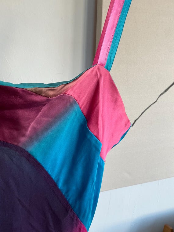 Jeff Gallano Multi-colored Silk Patchwork Dress - image 3