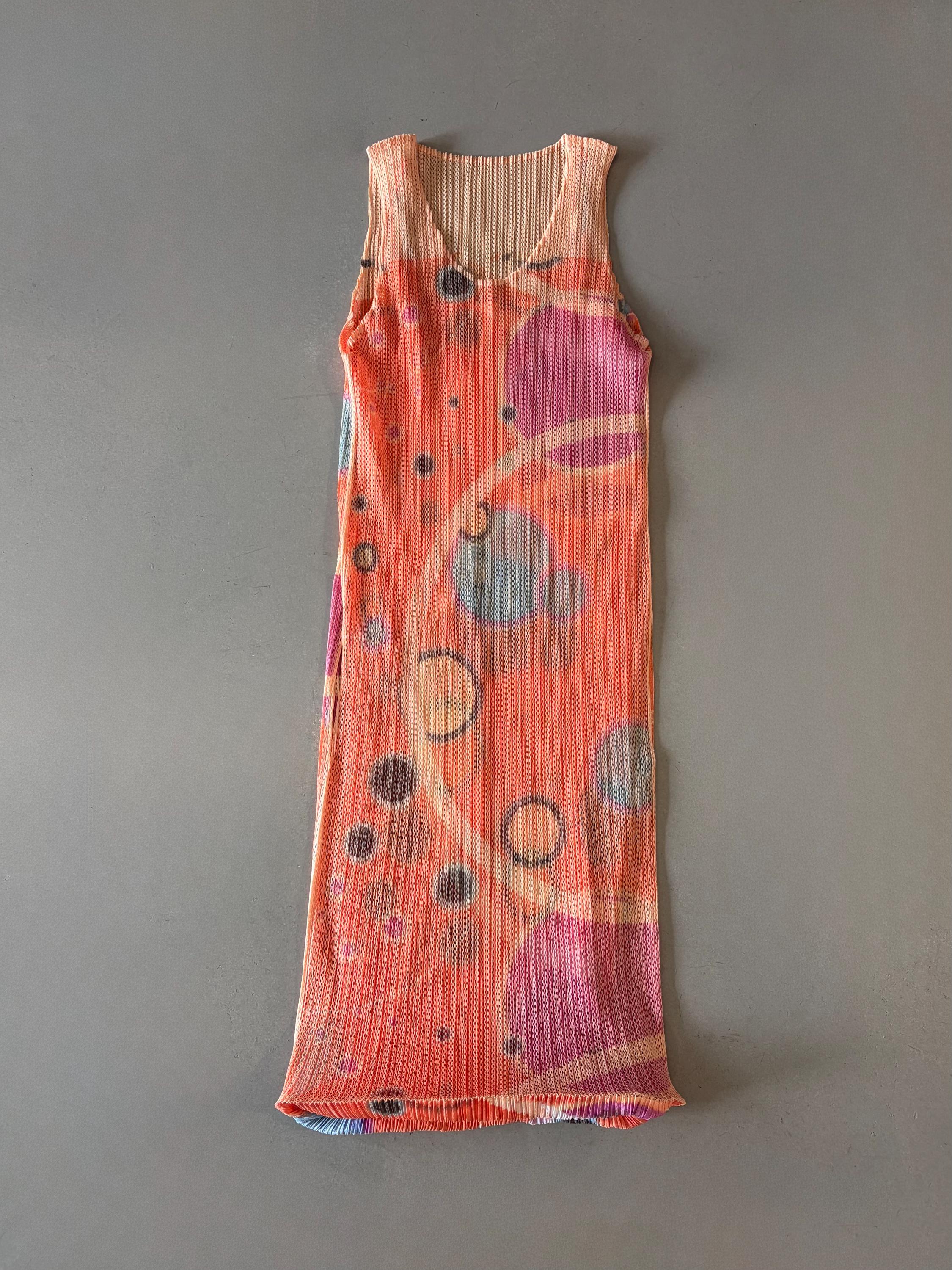 Issey Miyake Pleats Please Orange Geographix Stretchy Dress W Slip