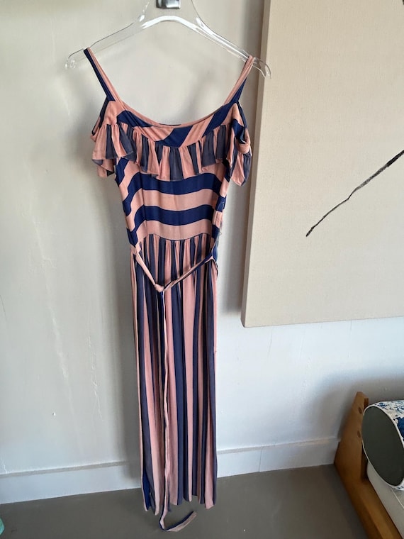 open lace back dress Pink Striped Halter Maxi Dress