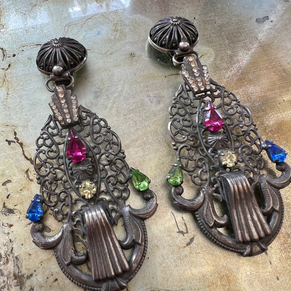 Art Deco Rhinestone Statement Earrings - image 2