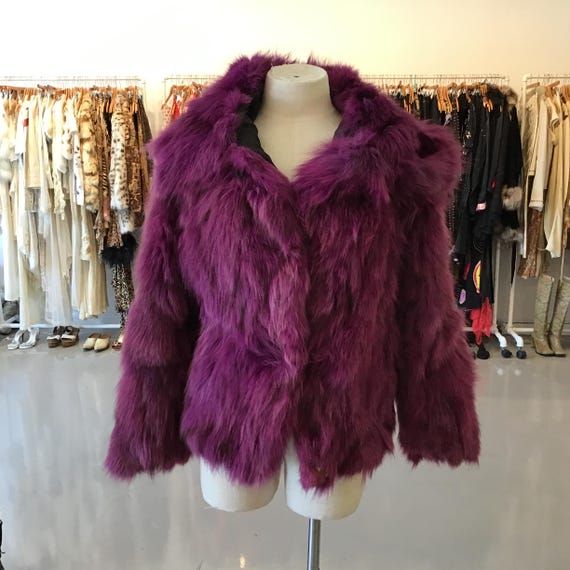 ファー付きジャケット 紫 クロップド丈 ブルーフォックス ファーコート