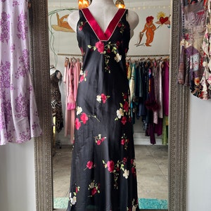 Black Slip Dress with Red and White Flowers
