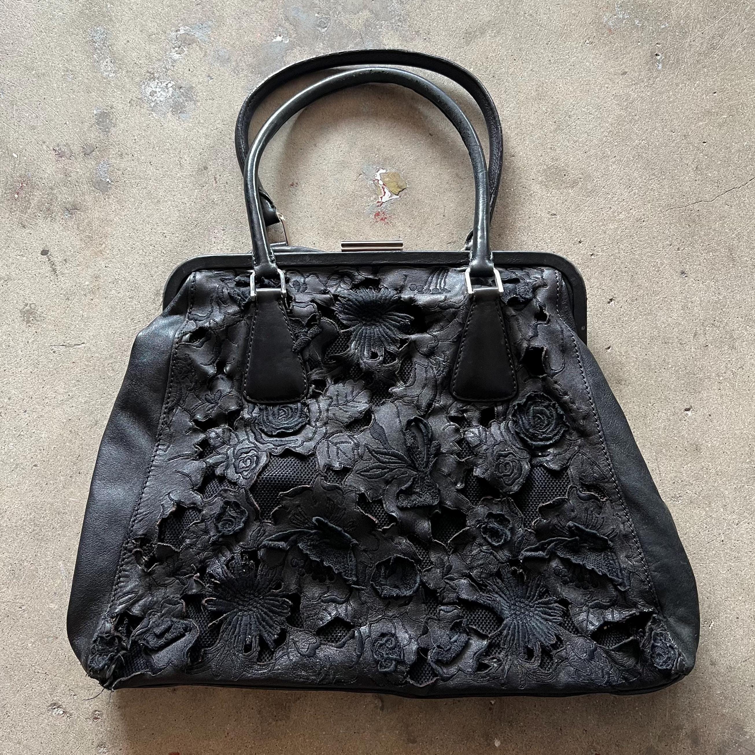 Valentino 'alice Glam Frame' Black Purse With Laser Cut Flowers