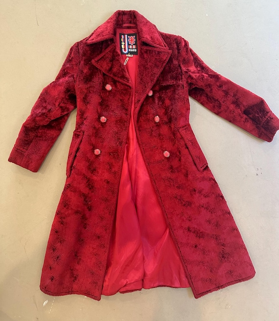 60s Velvet Maroon Trench Coat - Etsy
