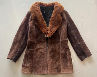 Brown Suede Jacket with Teddy Fur Collar