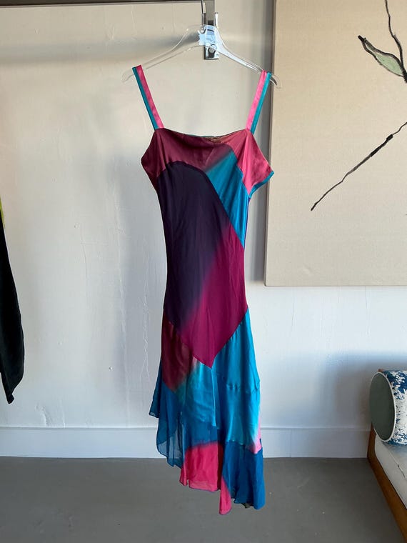 Jeff Gallano Multi-colored Silk Patchwork Dress - image 1