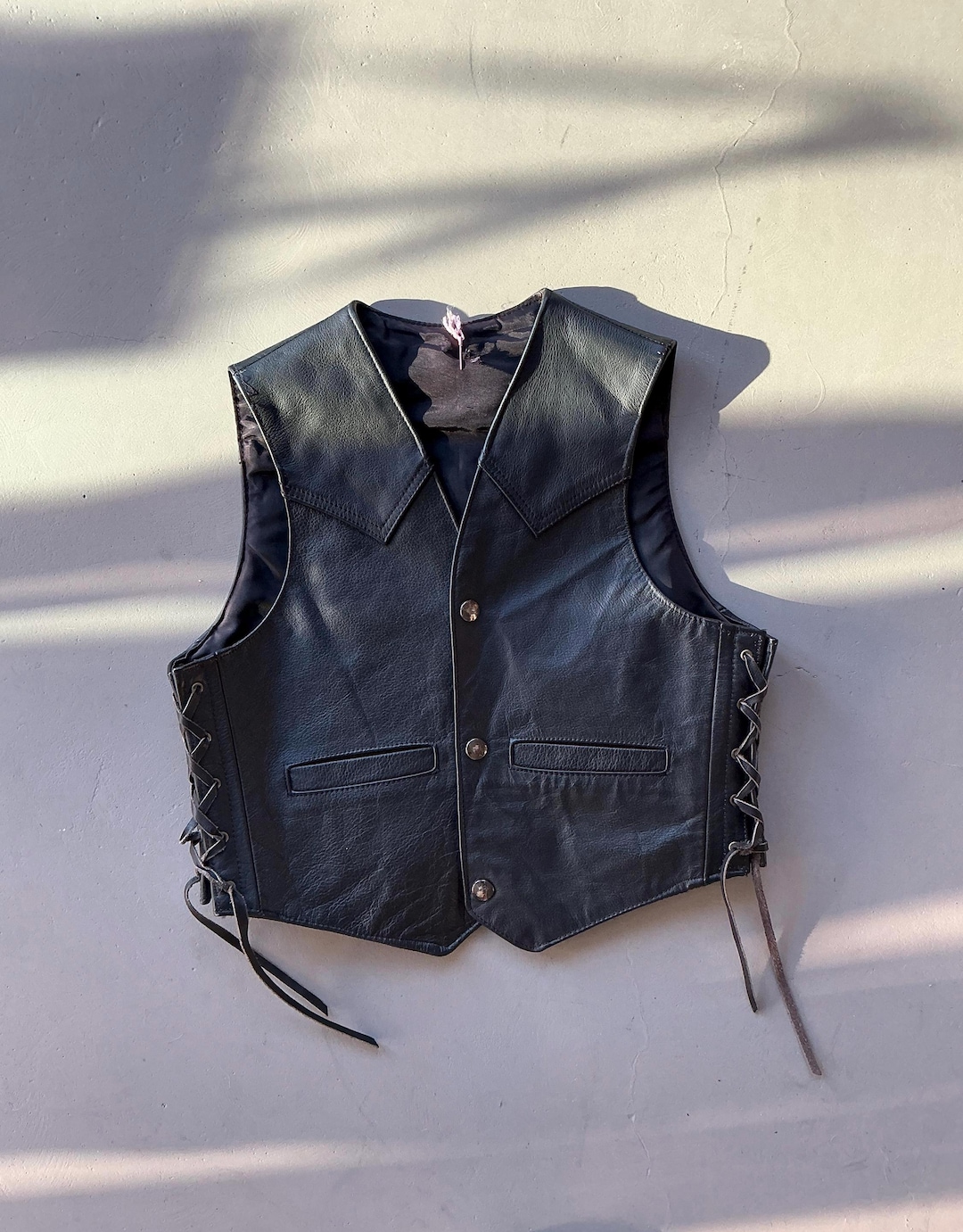 Vintage Black Leather Vest - Etsy
