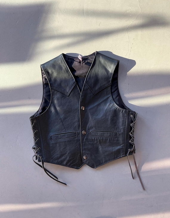 Vintage Black Leather Vest - Etsy