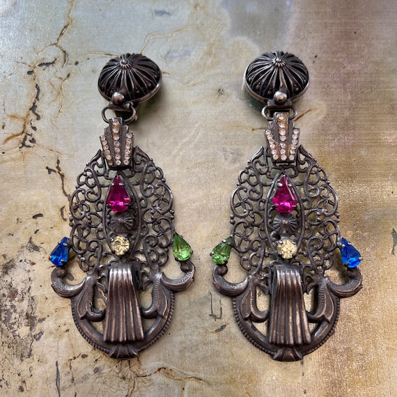 Art Deco Rhinestone Statement Earrings - image 1