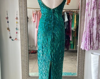 Vintage Sequin Silk Green Dress