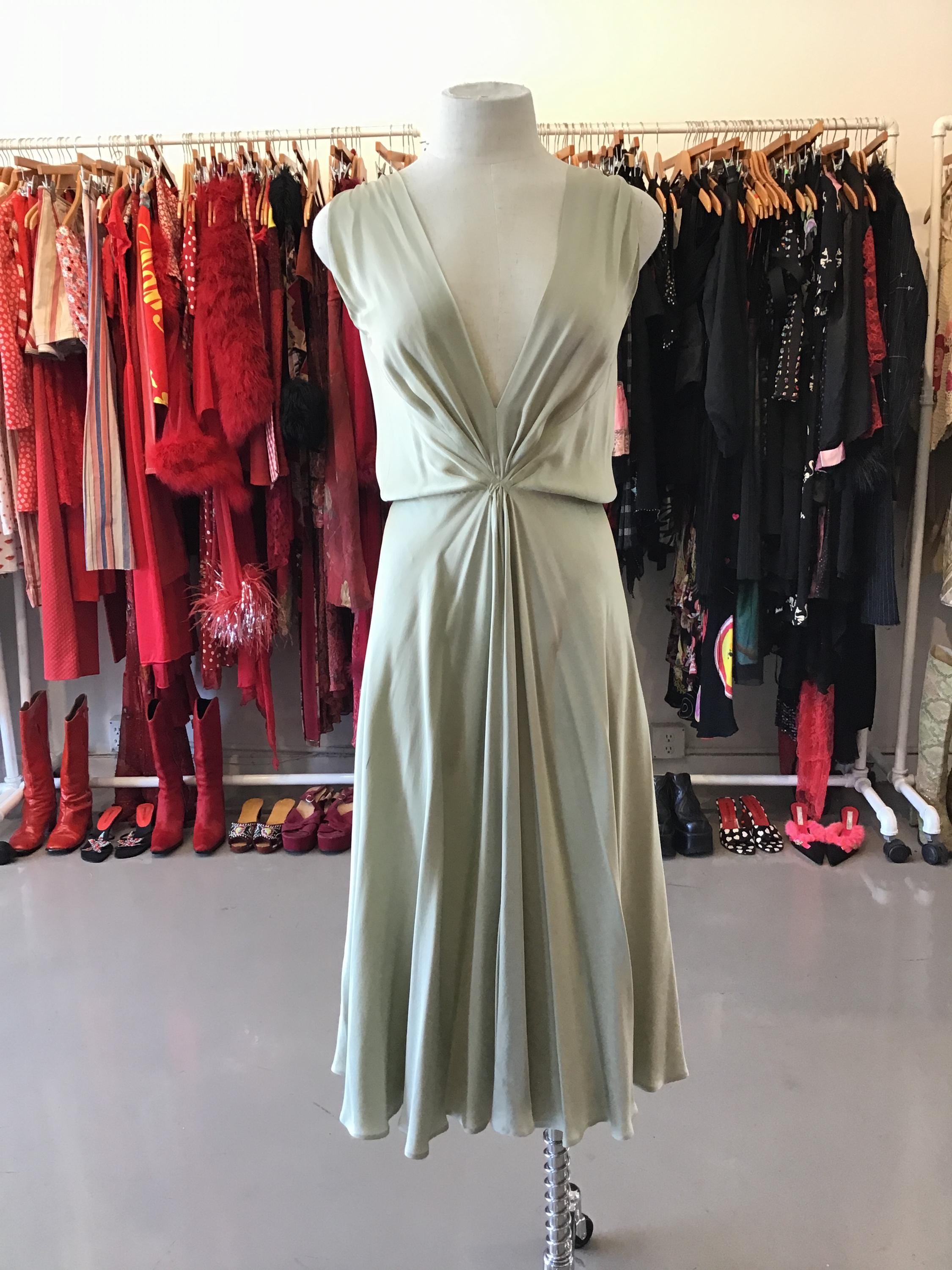 Alberta Ferretti Sage Green Silk Dress with O-Ring Details Alberta Ferretti Sage Green Silk Dress with O-Ring Details