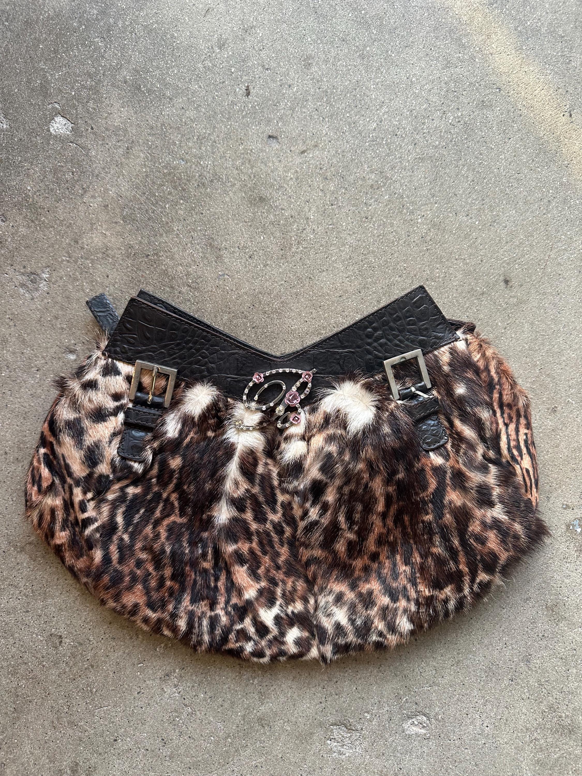 Blumarine léopard mini handbag Blumarine Leopard Print Fur Clutch - Etsy