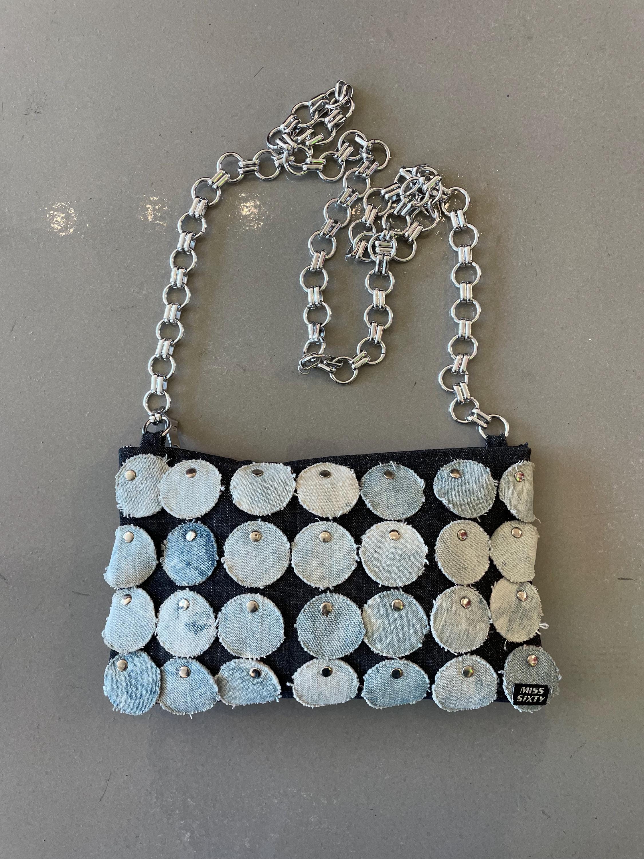 レア★ Y2K MISS SIXTYグランジ デニムハンドバッグ ラインストーン Miss Sixty Denim Patch Purse With Silver Chain Strap - Etsy