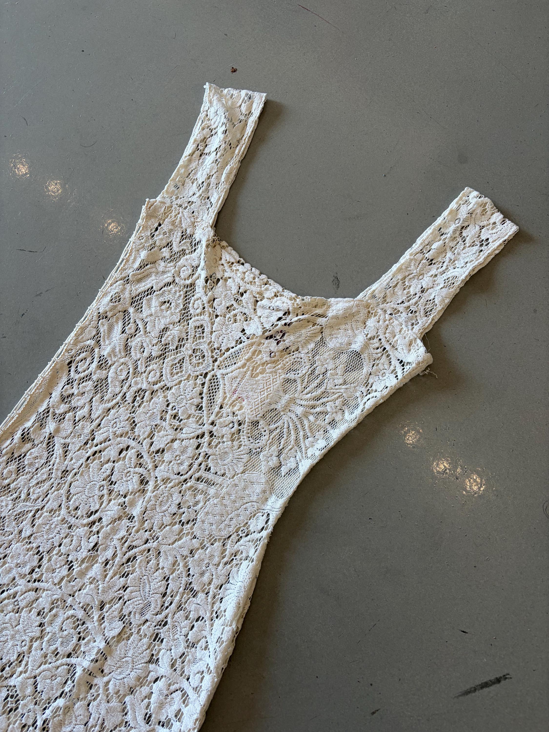 vintage cream lace maxi dress 70's Cream Floral Lace Maxi Dress