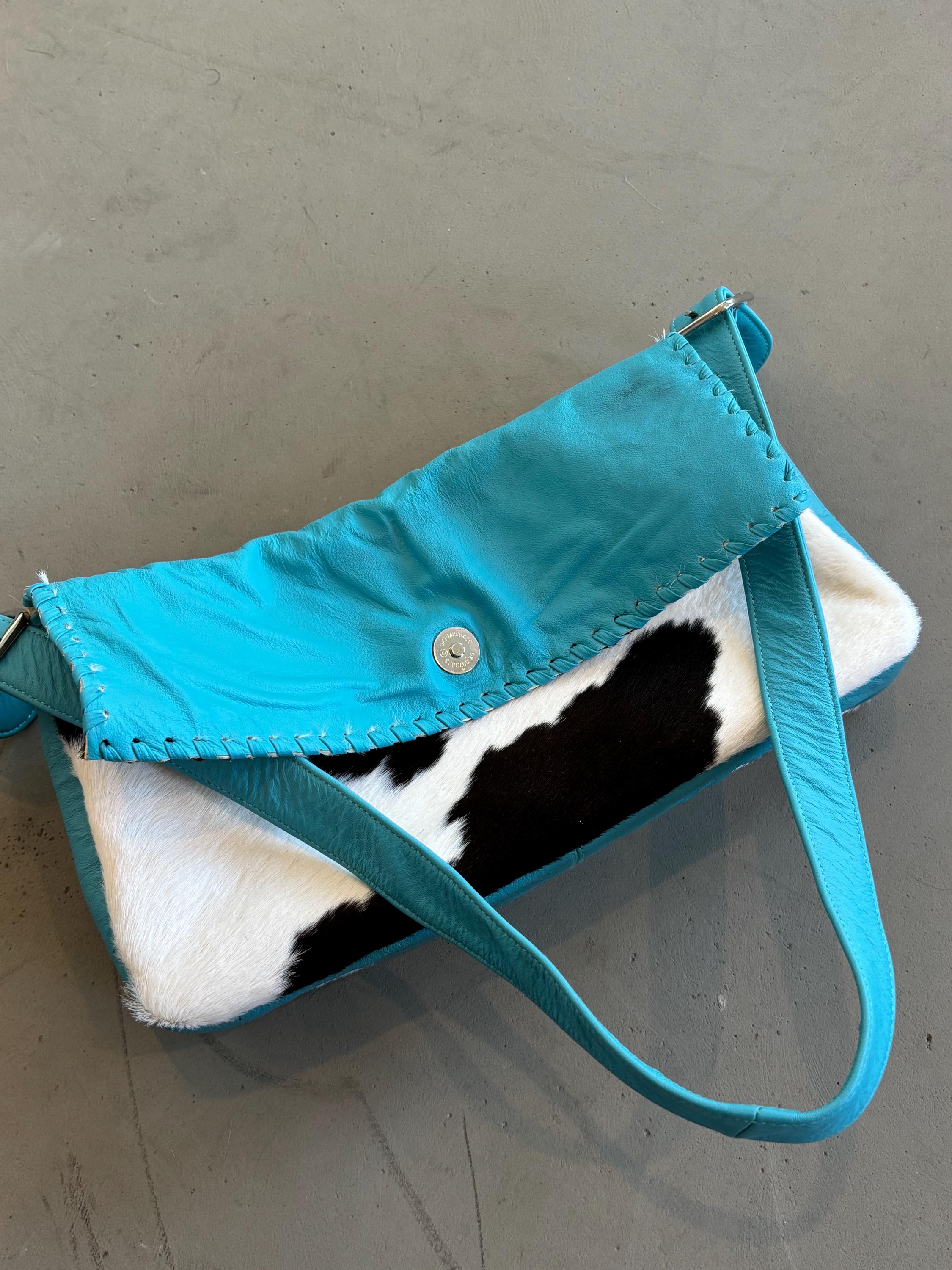 Y2K Cowhide and Blue Leather Shoulder Bag - Etsy