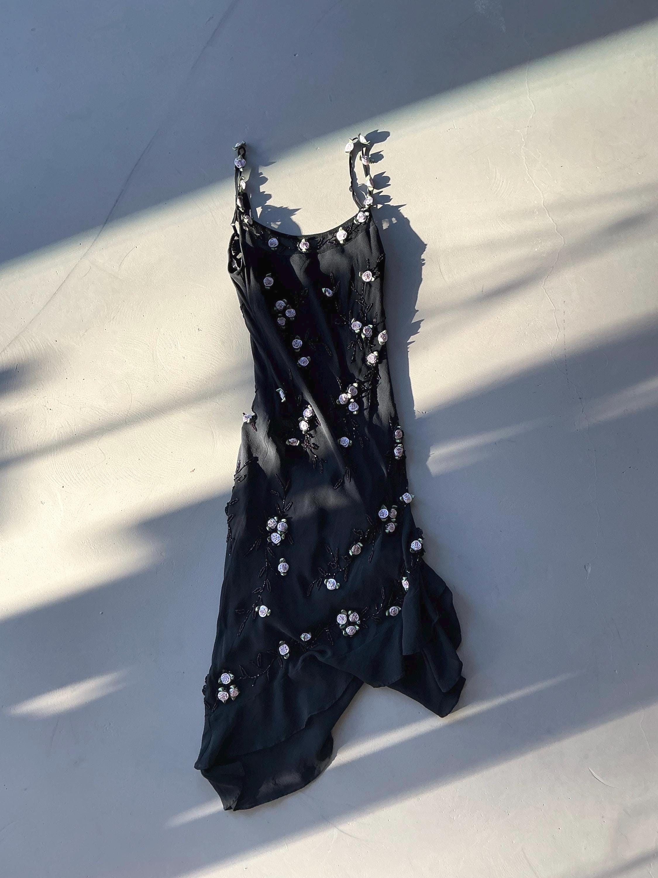 Cache Black Silk Rosette Embellished Dress Cache Black Silk Rosette Embellished Dress