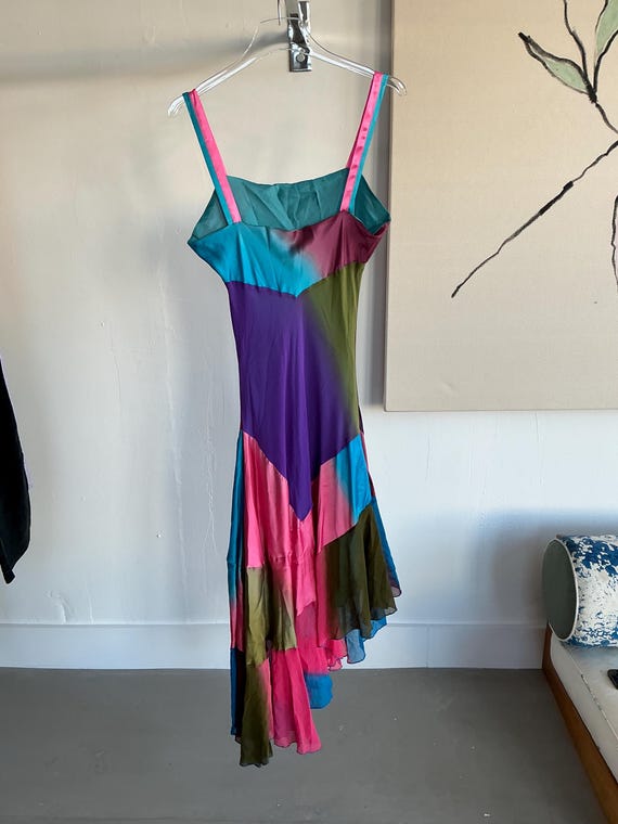 Jeff Gallano Multi-colored Silk Patchwork Dress - image 2