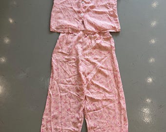 30er Jahre Rosa Blumen Pyjama Set