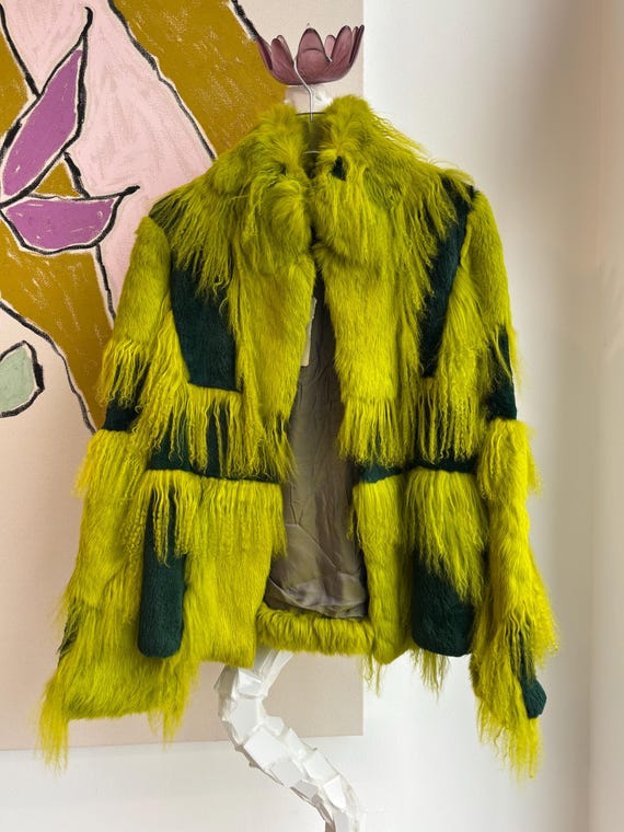 Green Patchwork Fur Jacket - image 1