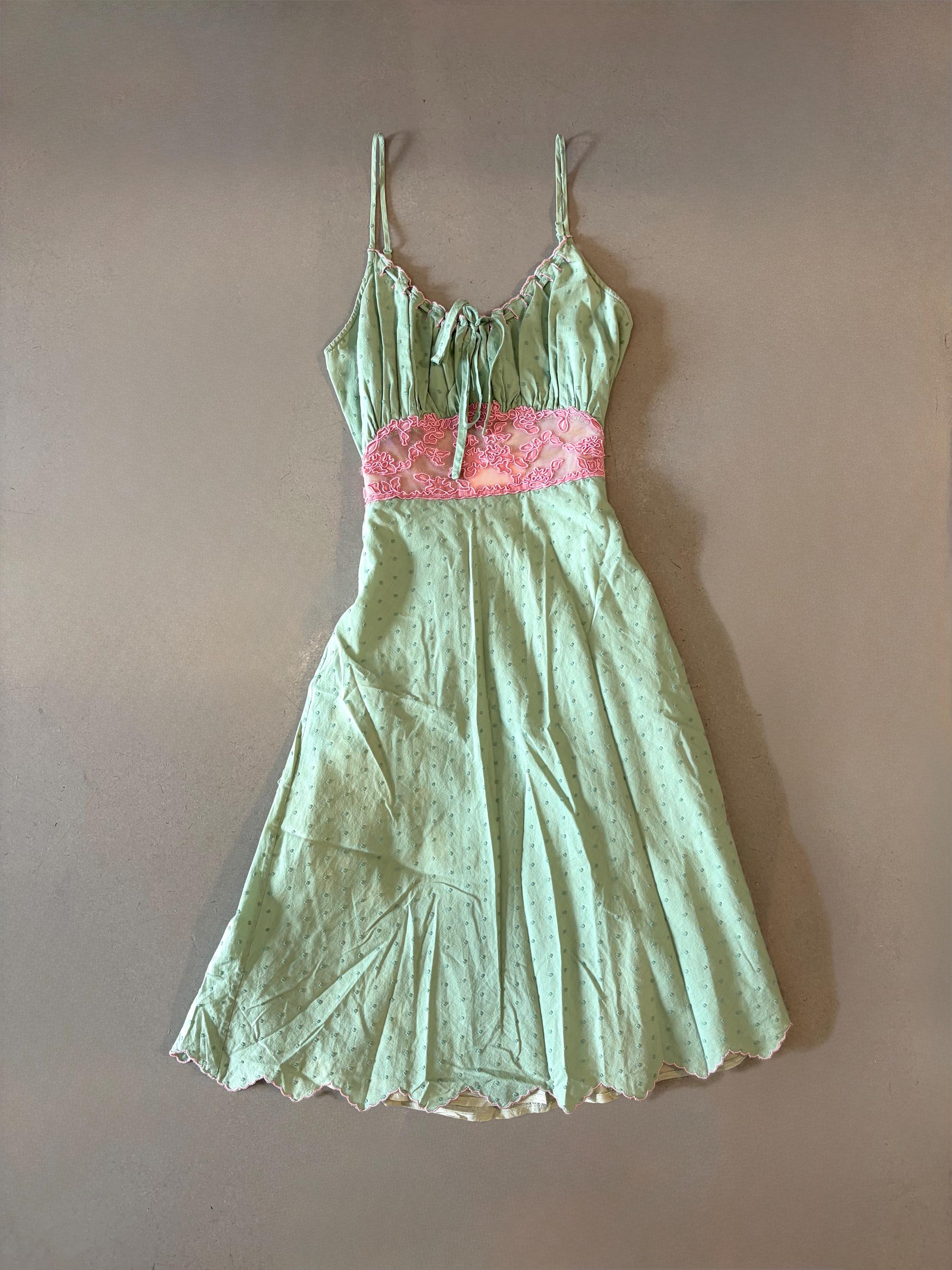 betsey johnson green lace dress Polkadot with Pink Corset Middle night time bridal dress