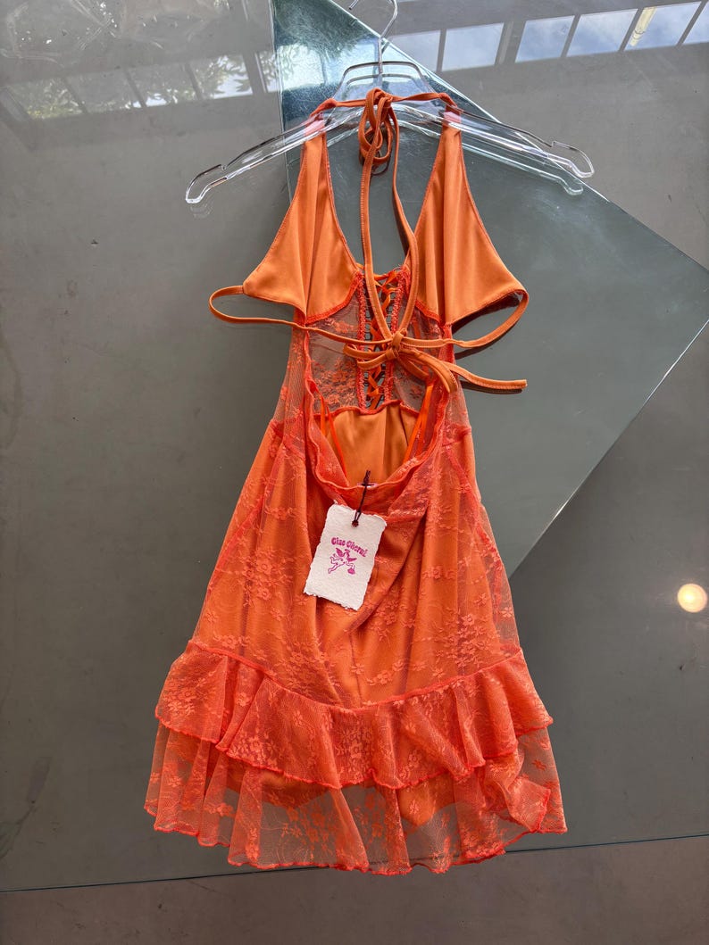 Floor-length Lace Sheath Dress Halter Neck Orange main image 1