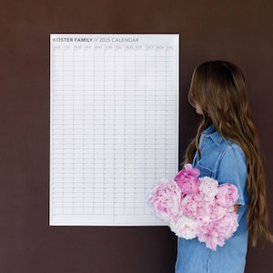 Annual Personalized 2025 Large Vertical Wall Calendar with Wood Hanger