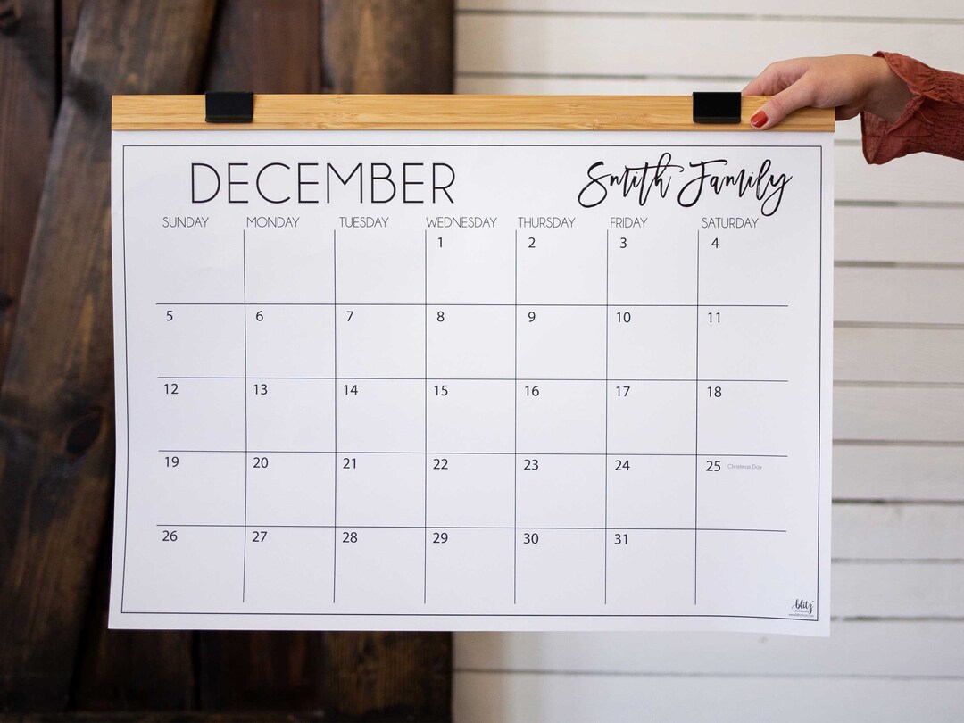 Large Printed Classic Personalized Wall Calendars With Wood Hanger 12