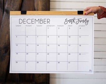 Large Printed Classic Personalized Wall Calendars with Wood Hanger - 12 months | 24"x18"