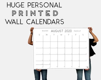 Huge Modern Monthly Personalized Printed Wall Calendars (Month Spelled) - 6 or 12 Individual Months | 24"x16", 36"x24" or 48"x36"
