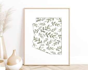 Arizona state watercolor greenery print, Phoenix, Tucson, Scottsdale, gift for Arizona native, gift for mom, gift for sister