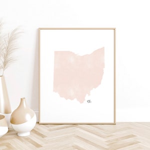 Ohio Pale Pink Watercolor Print, Pink Boho Wall Art, Ohio State Art, Ohio Native, New Neighbor Gift, Columbus OH, Cincinnati Ohio