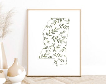 Mississippi greenery watercolor print, Mississippi art, Jackson, Hattiesburg, Starkville, gift for mom, gift for grandma, spring decor