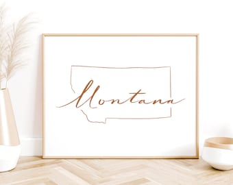 Montana State Greenery Watercolor Print Western Wall Art | Etsy