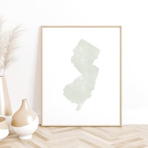New Jersey Pale Green Watercolor Art Print, New Jersey home decor, East Coast wall art, Coastal home decor, Newark, Trenton