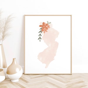 New Jersey Blush with Flowers Watercolor Art Print, New Jersey home decor, East Coast wall art, Coastal home decor, Newark, Trenton