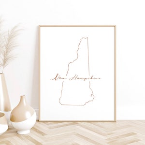 New Hampshire State Outline Art Print, physical art print, Concord, Portsmouth, New England artwork, wall decor, home decor