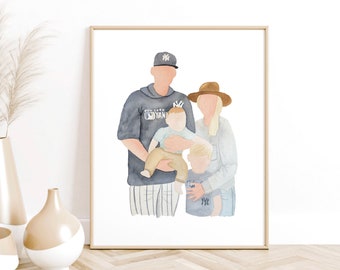 Hand-Painted Custom Watercolor Family Portrait