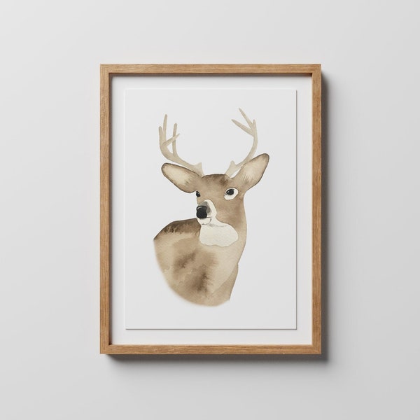 Watercolor White Tail Buck Art Print, deer painting, baby nursery decor, deer decor, hunting artwork, forest creatures, animal watercolors