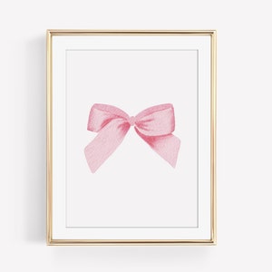 Pink Bow Watercolor Art Print, baby girl nursery artwork