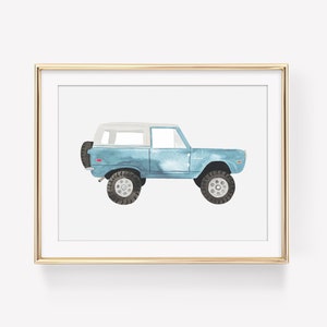 Vintage Light Blue Ford Bronco Watercolor Art Print