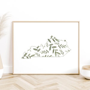 Kentucky state watercolor greenery print, watercolor paper print, state wall decor, gift for Kentucky native, gift for mom, gift for sister